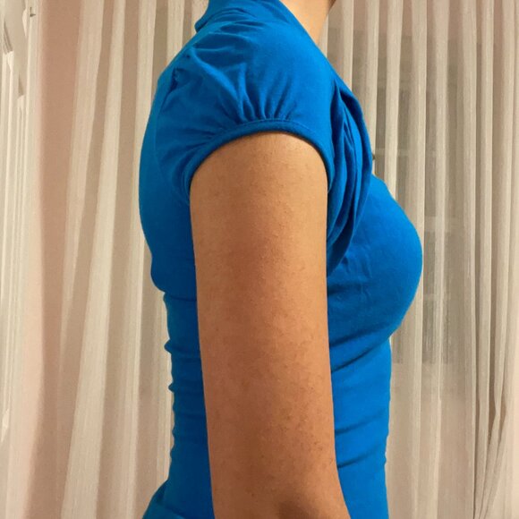 XS-S Bright Blue Long Vintage Y2K Shirt - Picture 3 of 6